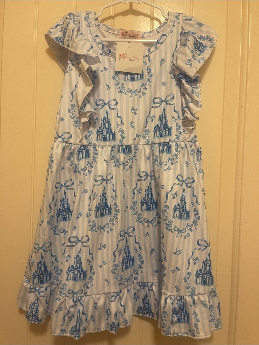 4t New Blue Castle Print Ruffle Dress by Clover Cottage